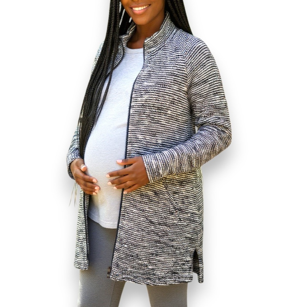 TWENTY Montreal Womens Sweater‎ Sz S Black and White Textured Knit Zip Cardigan
